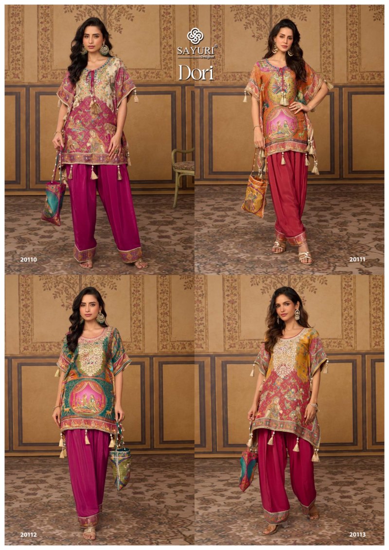 Dori By Sayuri Viscose Position Jacquard Silk Kaftan Top With Bottom